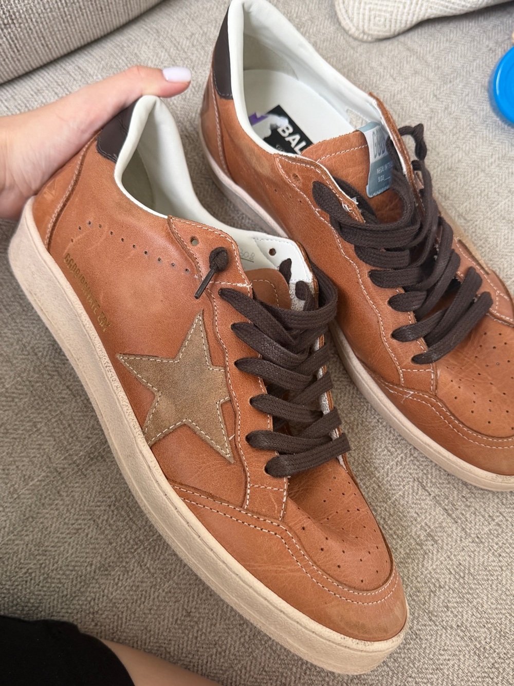 Golden Goose Men's Tan Brown Leather Star Sneakers, size 42